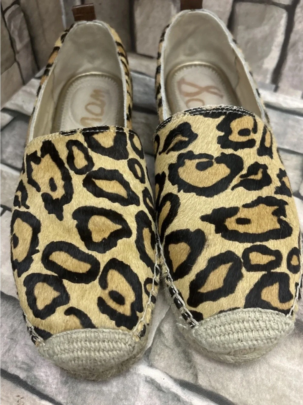 Women’s Sam Edelman Khloe leopard calf hair slip-on espadrille flats Sz 7.5